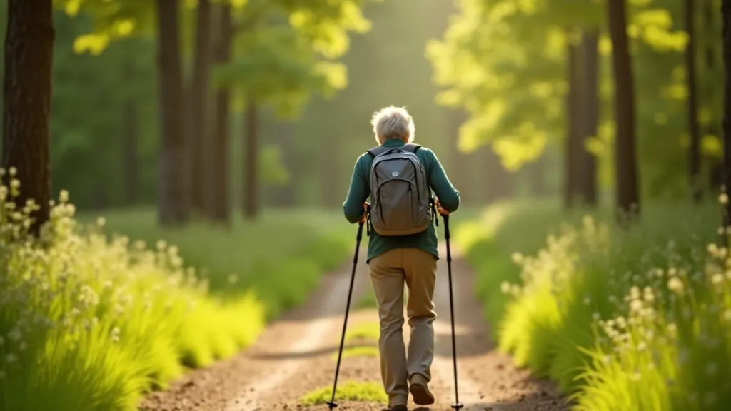 Seniori ar spieķiem staigā pa Ventas Rumbu promenādi, nogāzes un koku ceļš
