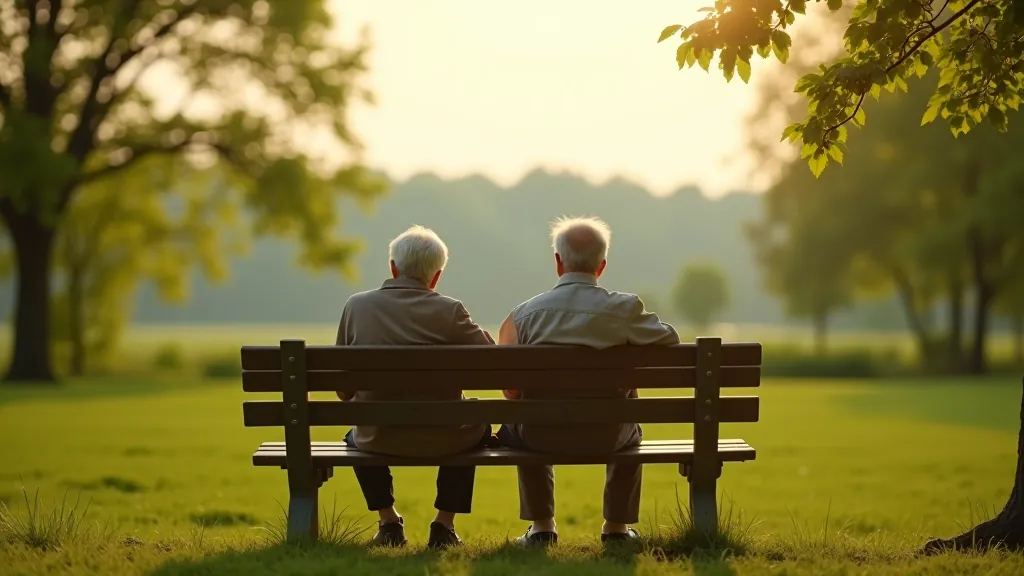 Divi seniori sēž uz soliņa parkā un bauž mierīgu brīdi